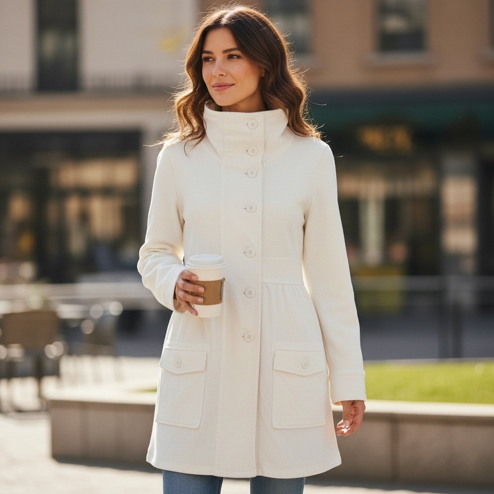 prAna Breathe Sylvie Jacket Cream 100% Cotton Long Button Front Women's - Large